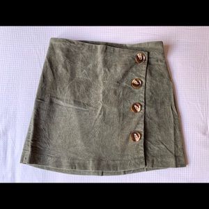 Olive side wrap button down mini skirt